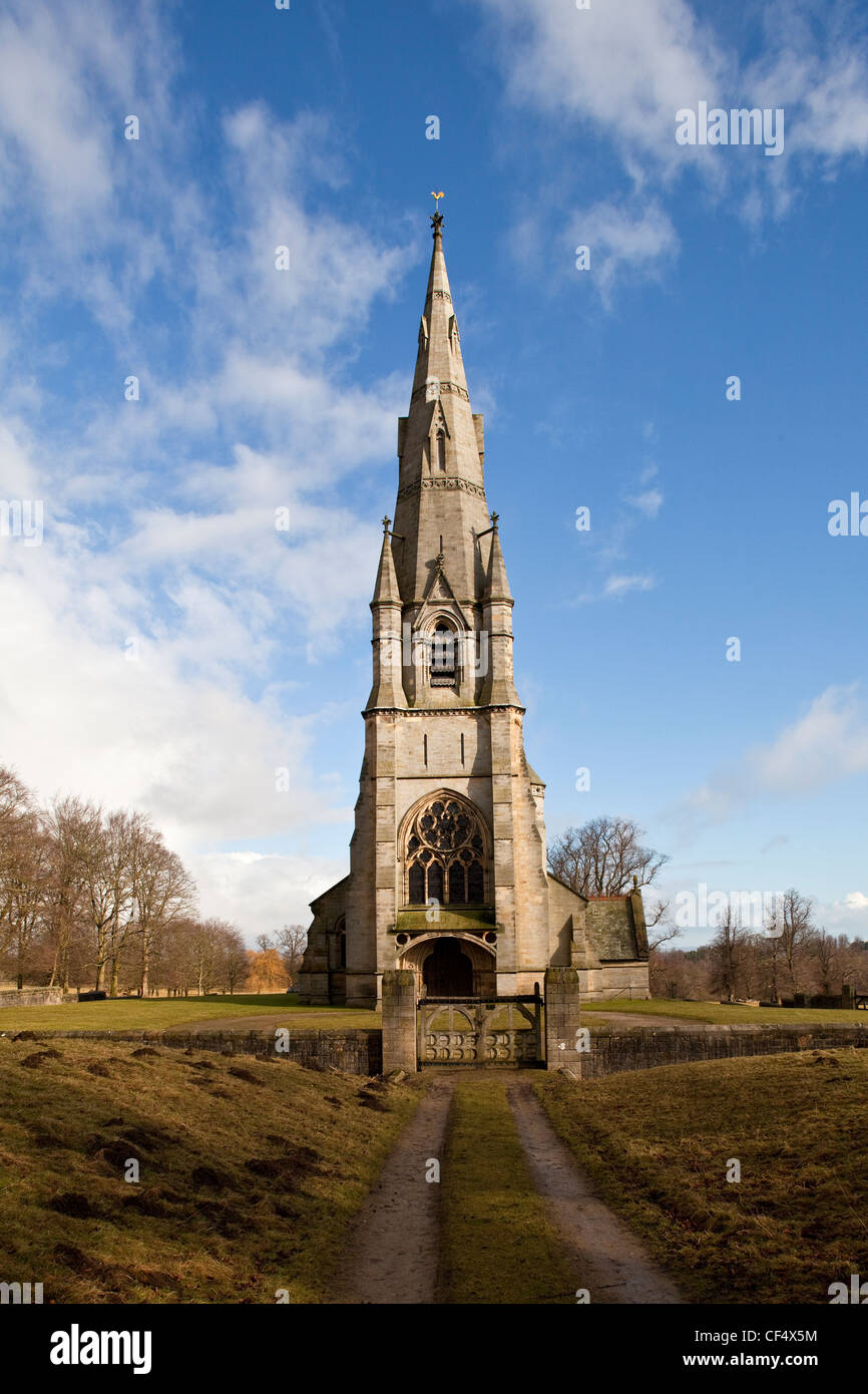 The Church of St. Mary's at Studley Royal in winter. The church is part of the Studley Royal UNESCO World Heritage Site. Stock Photo