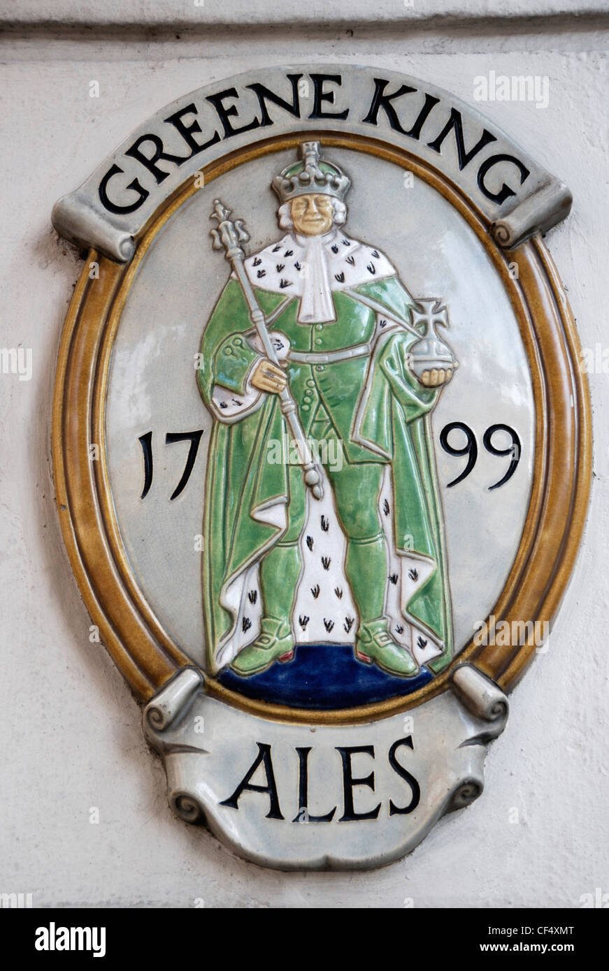 Greene King Ales plaque on a wall. Stock Photo