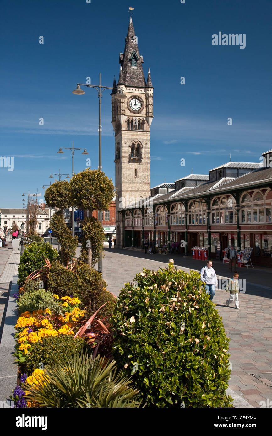 Market Square Clock Tower by the Victorian Market Hall in the centre of Darlington Stock Photo