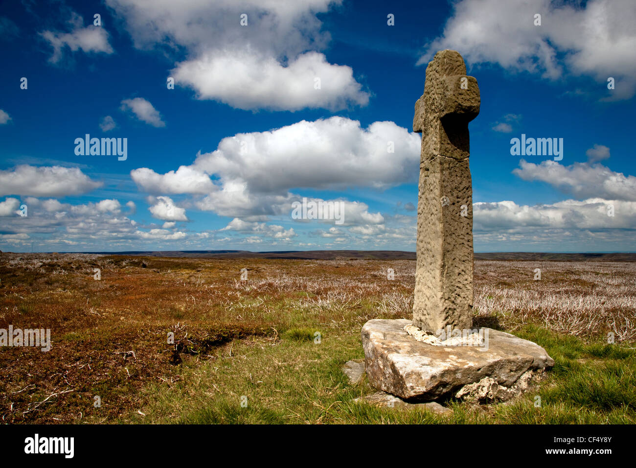 Old Ralph Cross marking the old road from Westerdale to Blakey Ridge on Westerdale Moor in the North York Moors National Park. Stock Photo