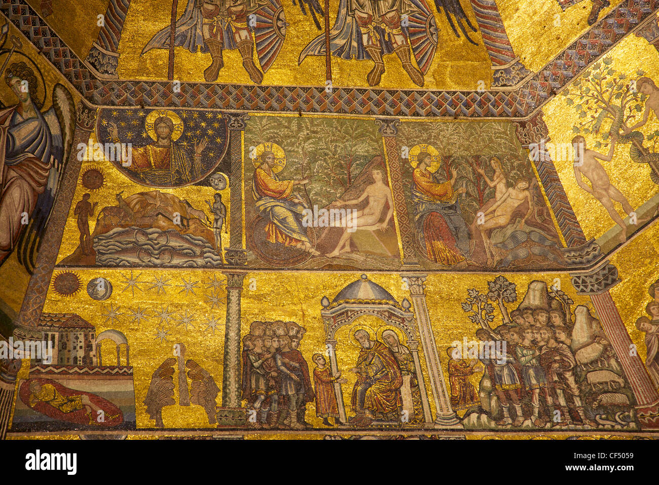 Scenes from Genesis, old testament, 13th Century mosaics, cupola ceiling, Baptistry, Florence, Tuscany, Italy, Europe Stock Photo
