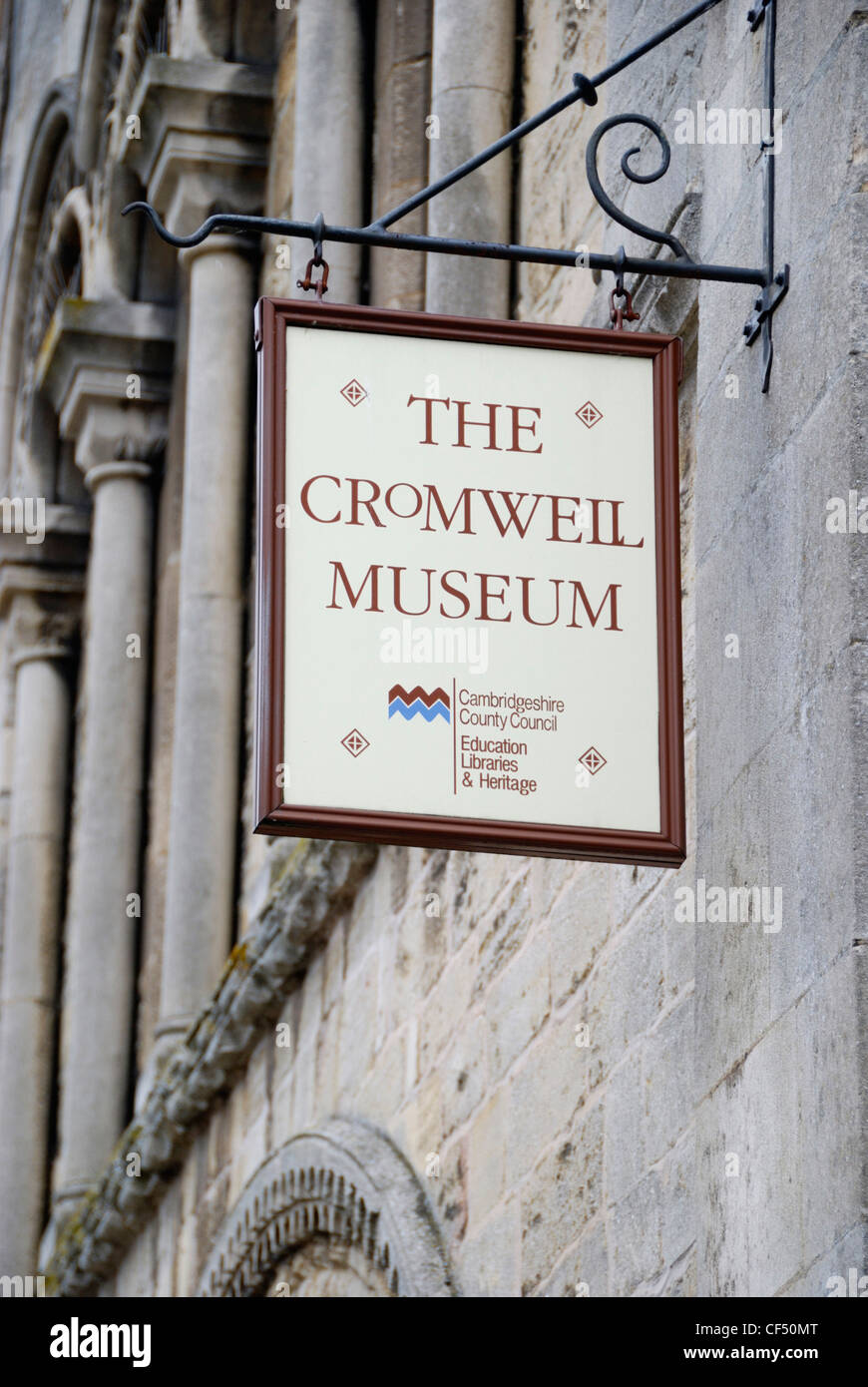 Sign outside The Cromwell Museum in Huntingdon. The museum aims to interpret the life and legacy of Oliver Cromwell through port Stock Photo