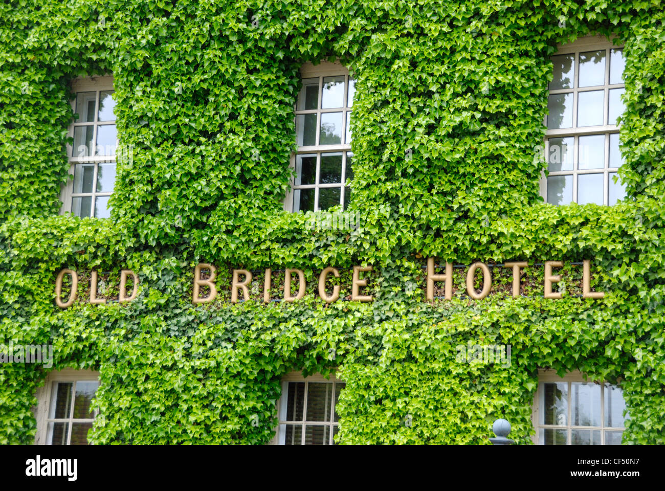 The ivy-clad facade of the The Old Bridge Hotel. Stock Photo