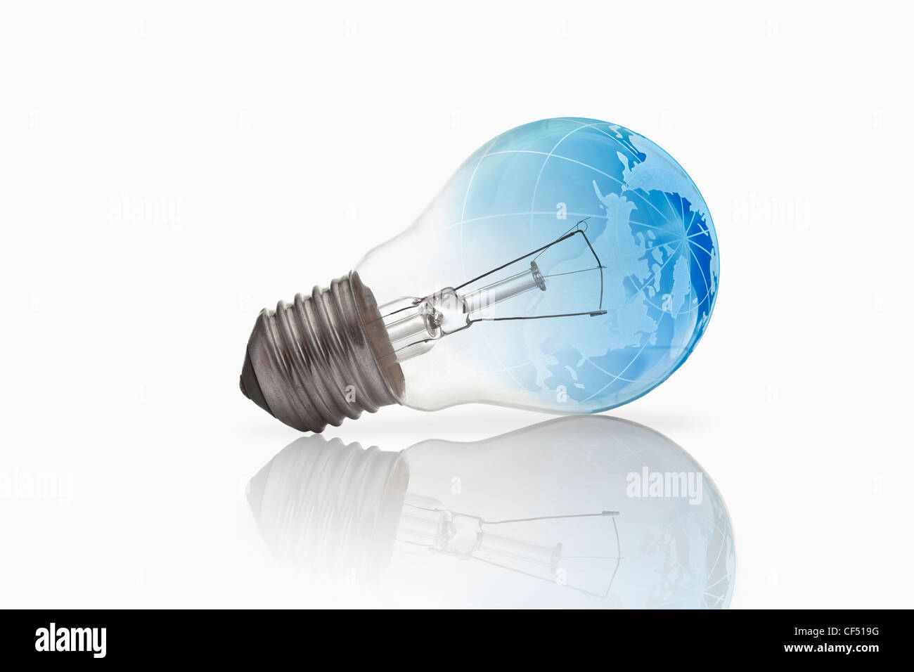 Lightbulb with world map on white background Stock Photo - Alamy