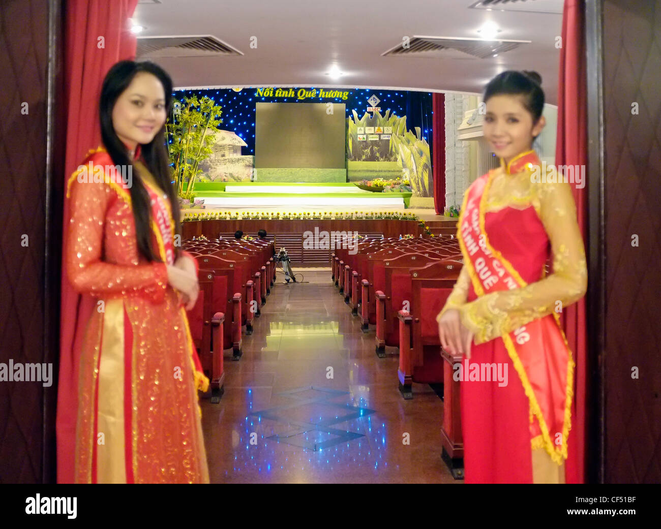 Opera house interior, hostesses, Ho Chi Minh City, Vietnam Stock Photo