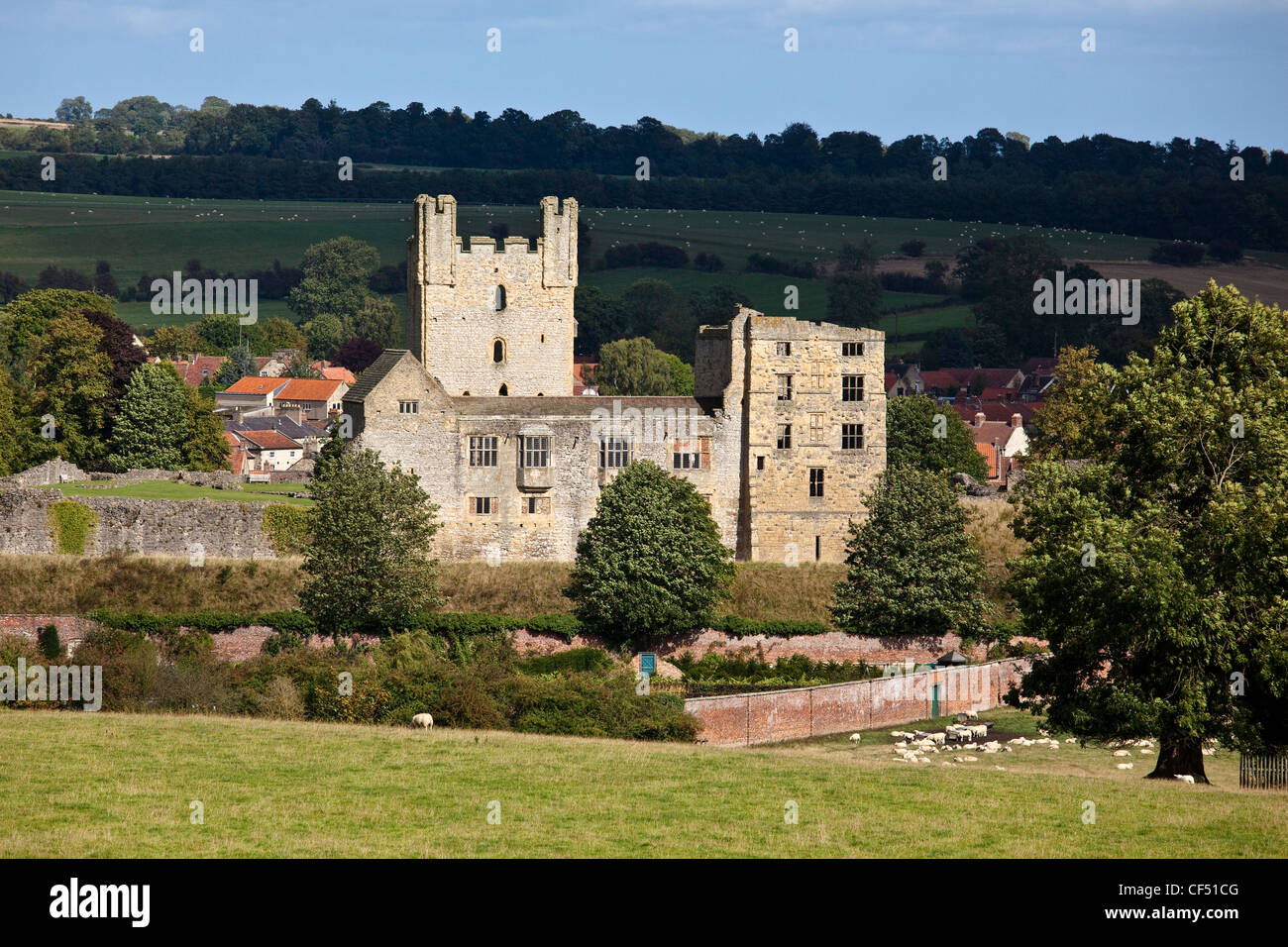 The ruins of the medieval Helmsley Castle. Stock Photo