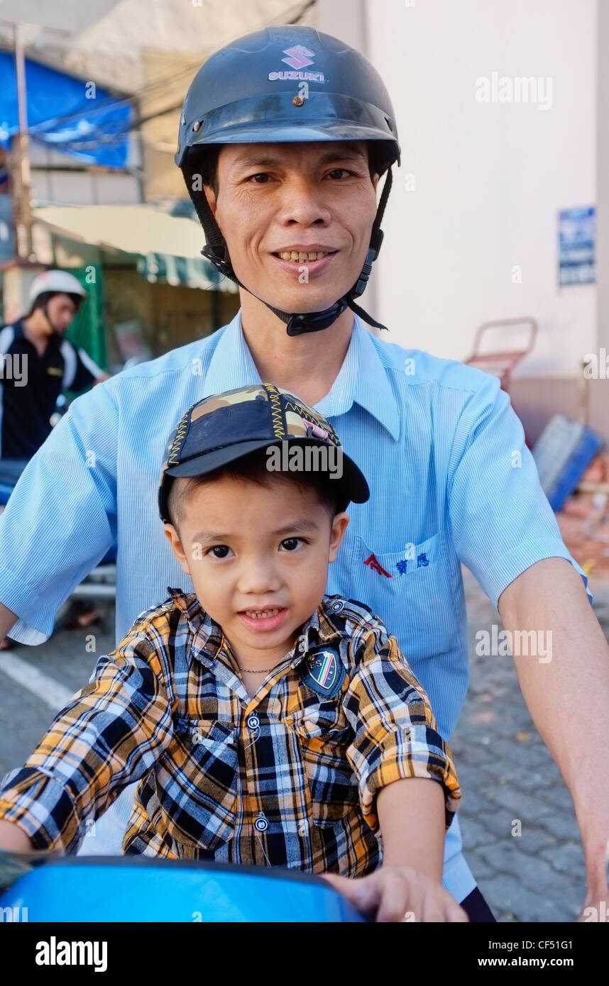 Man and little boy portrait, Ho Chi Minh City, Vietnam Stock Photo