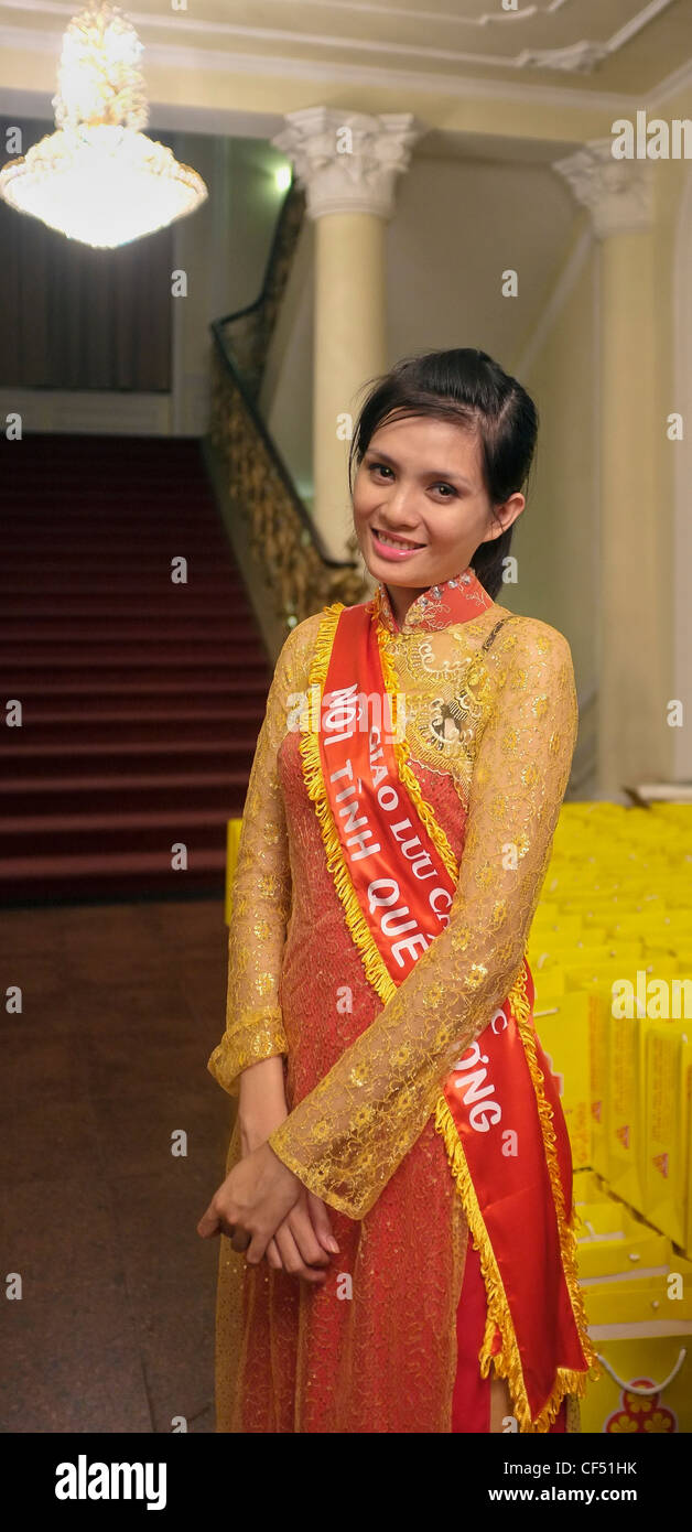 Hostess, Opera house, Ho Chi Minh City, Vietnam Stock Photo