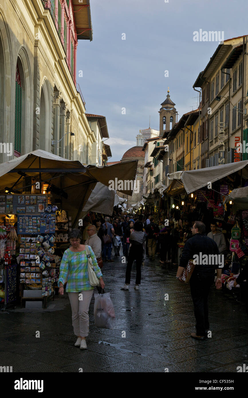 Shoppers in Mercato Centrale, outdoor market on the streets, San Lorenzo, Florence, Tuscany, Italy, Europe Stock Photo