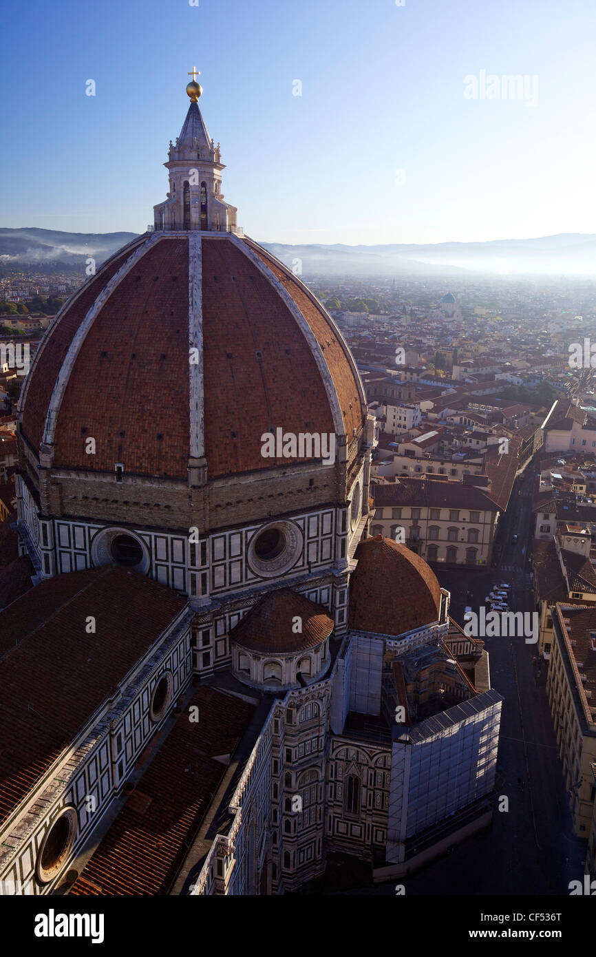 View from Campanile di Giotto, Belltower of the Duomo, looking to dome of Brunelleschi, Florence, Tuscany, Italy, Europe Stock Photo
