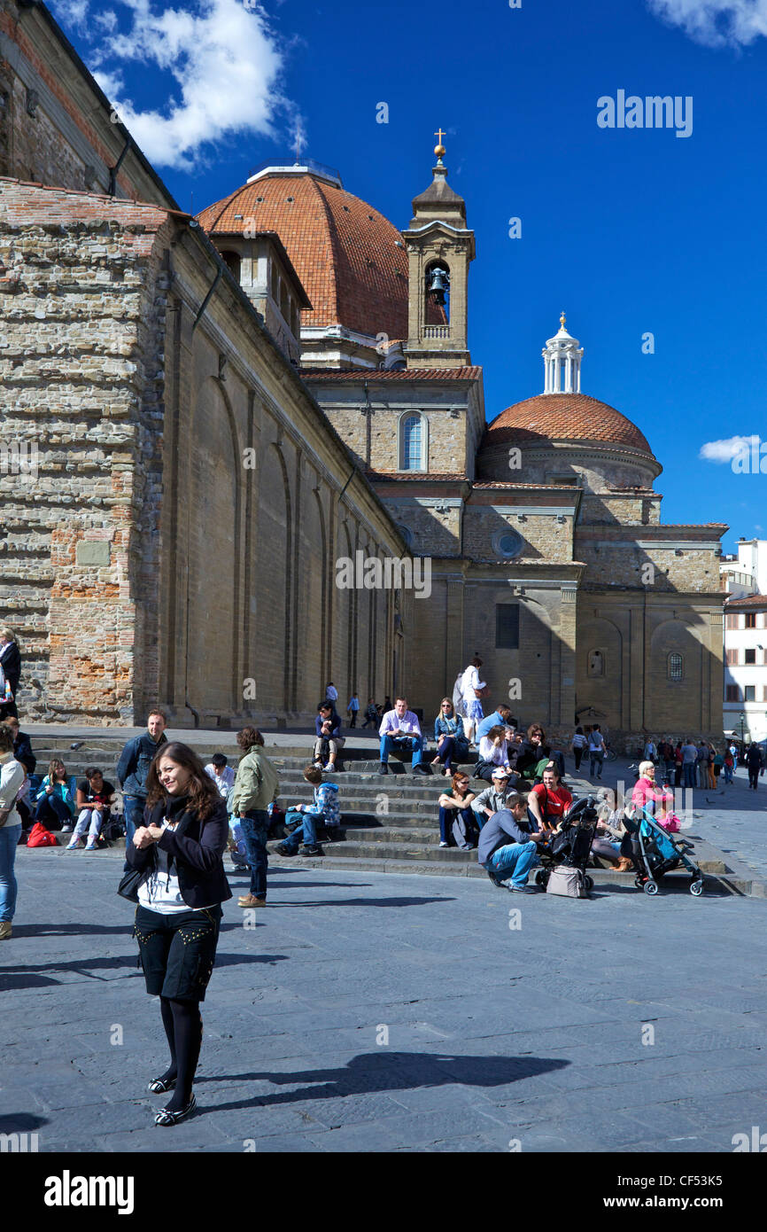 Piazza San Lorenzo, Basilica of San Lorenzo, Florence, Tuscany, Italy, Europe Stock Photo