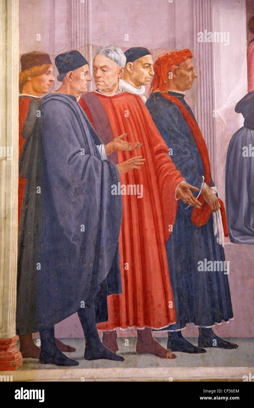 Detail from Raising of Emperor's Son, by Masaccio, Brancacci Chapel, Church of Santa Maria del Carmine Florence Italy Stock Photo