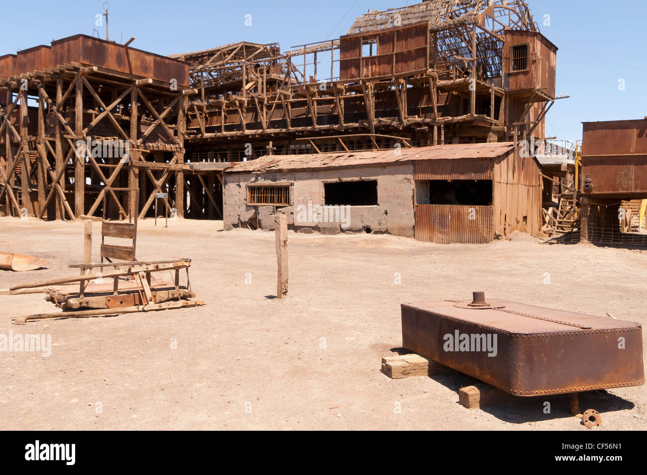 Humberstone and Santa Laura saltpeter works (UNESCO world heritage), Chile, old ghost mining town and factory (Atacama desert) Stock Photo