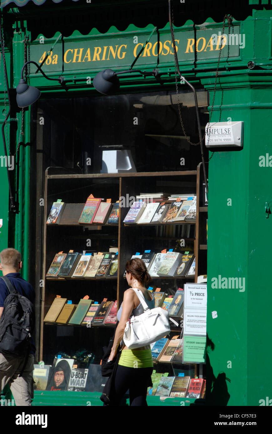 The shop front of a second hand on Charing Cross Road Stock