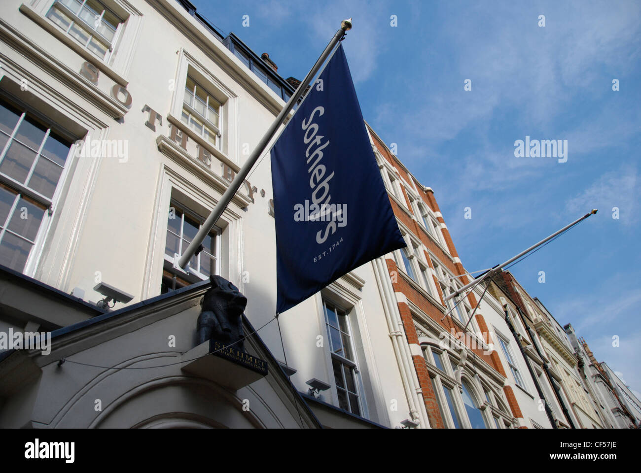 A banner hanging above the entrance to Sothebys on New Bond Street. Stock Photo