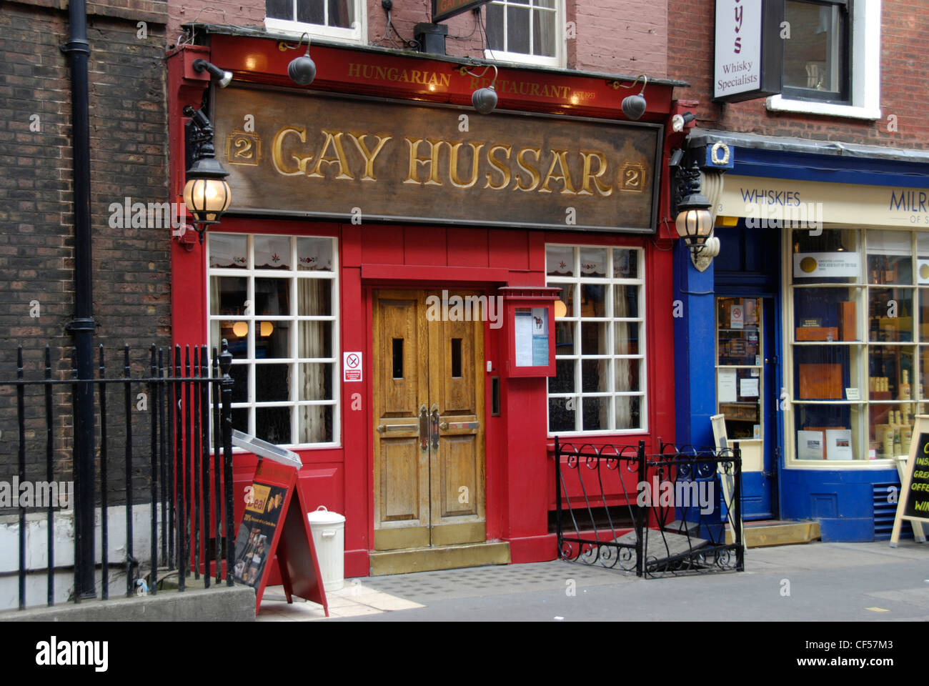 The exterior of the Gay Hussar Hungarian restaurant on Greek Street Stock Photo Alamy
