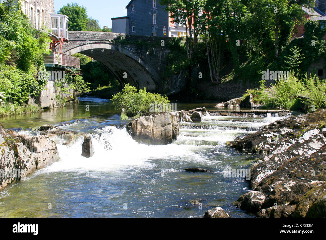River Wye falls and salmon ladder Rhayader Powys Wales UK Stock Photo Alamy
