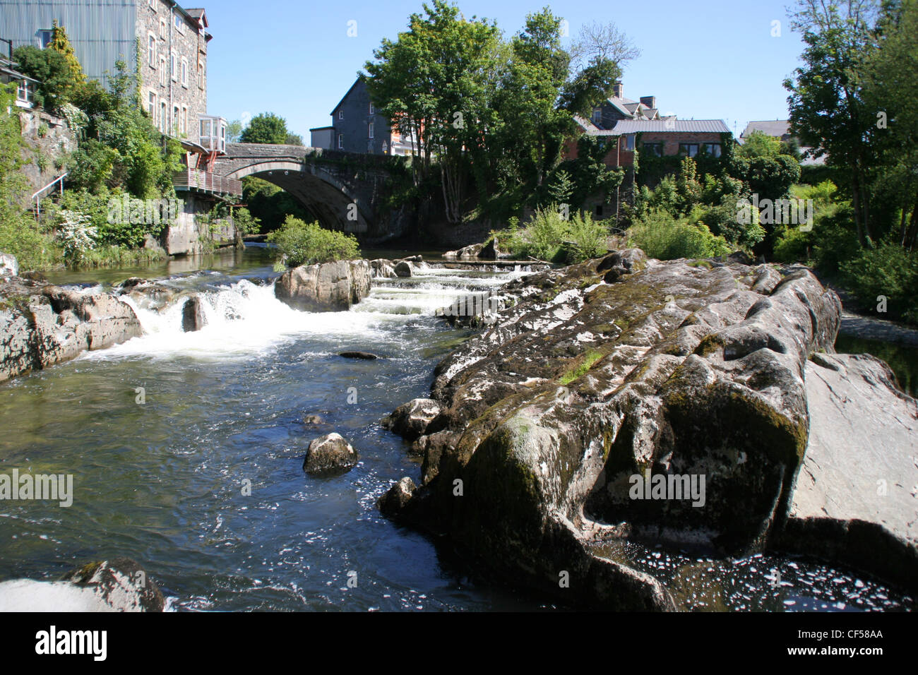River Wye falls and salmon ladder Rhayader Powys Wales UK Stock Photo