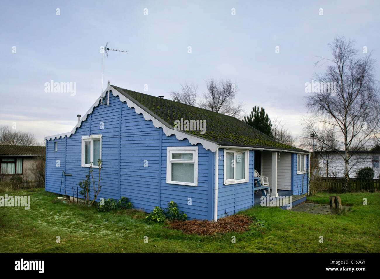 Blue timber beach house, Humberston Fitties Holiday Camp near