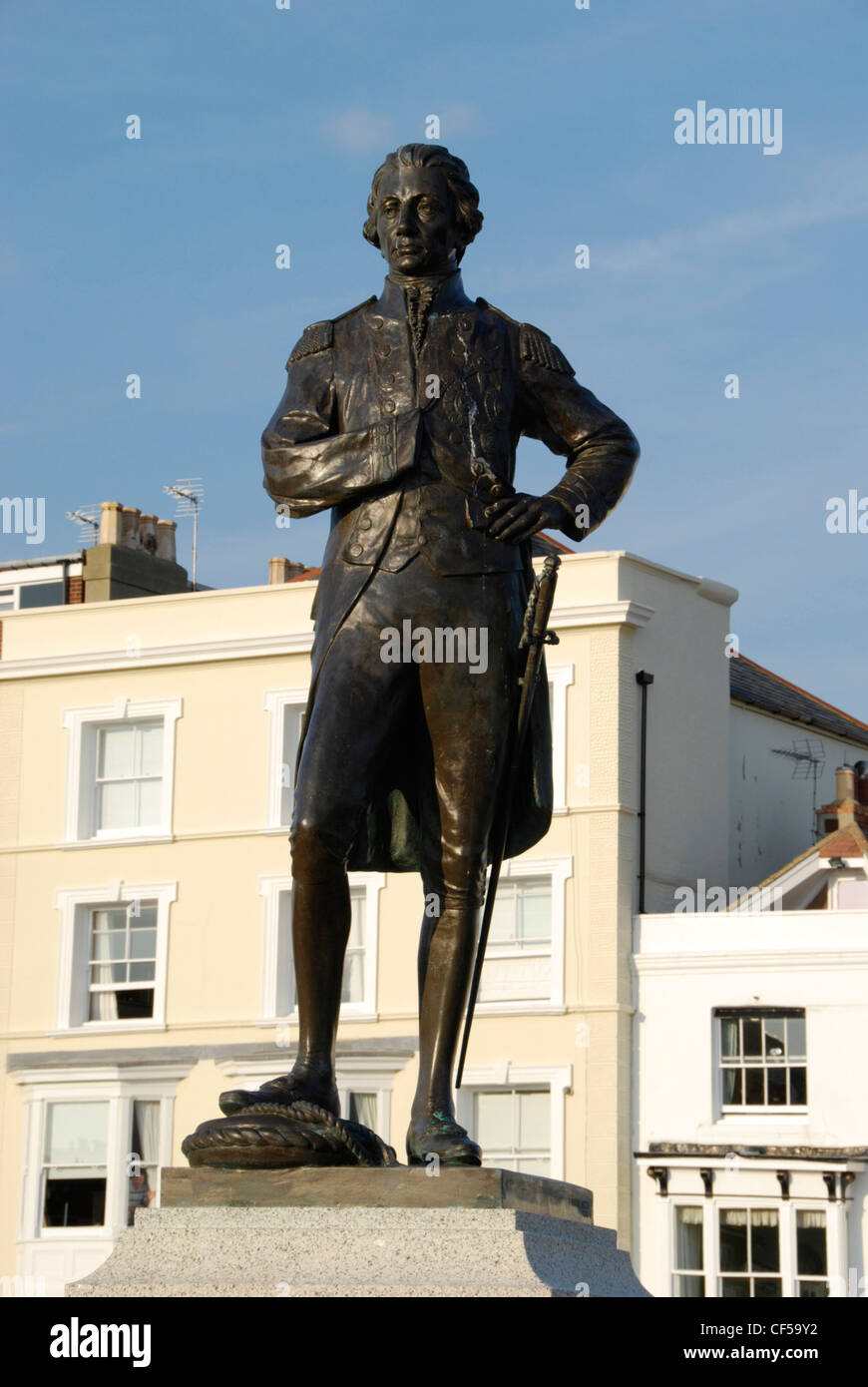 The statue of Admiral Horatio Nelson at the Grand Parade in Portsmouth. Stock Photo