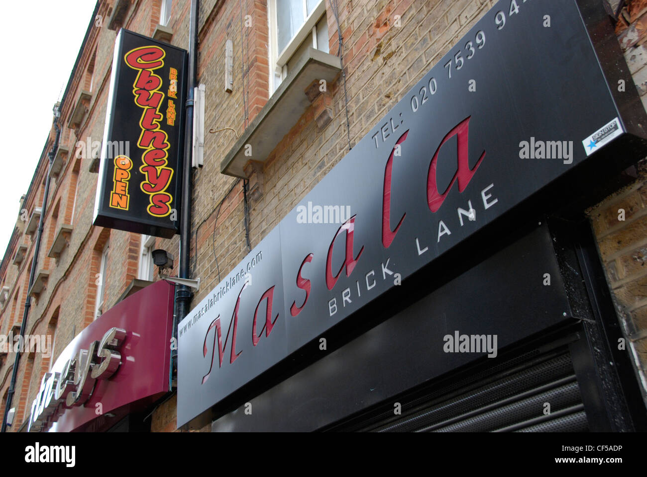 The front of the Masala Indian restaurant in Brick Lane. Stock Photo