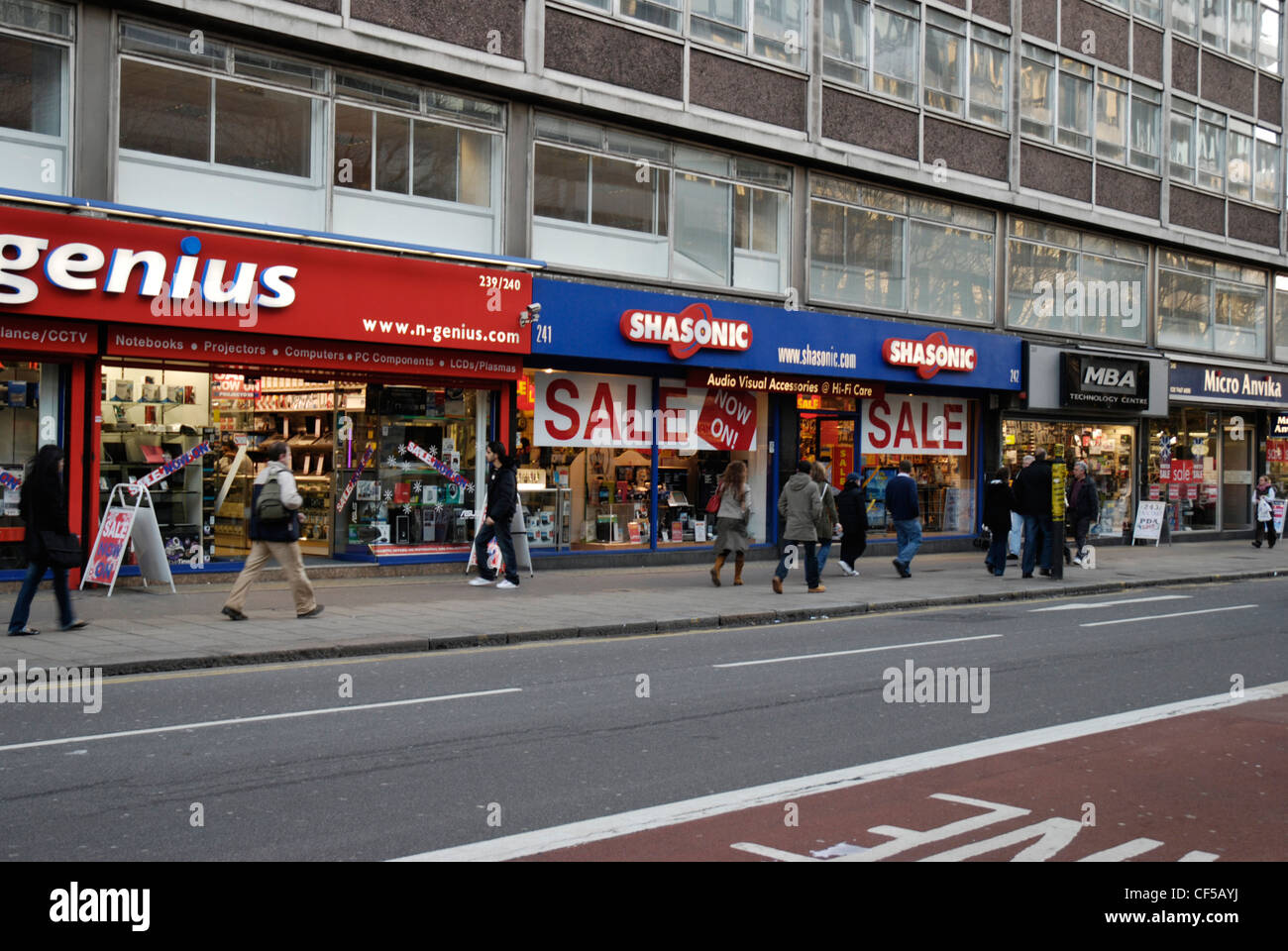Shops selling electronic goods on Tottenham Court Road. Stock Photo