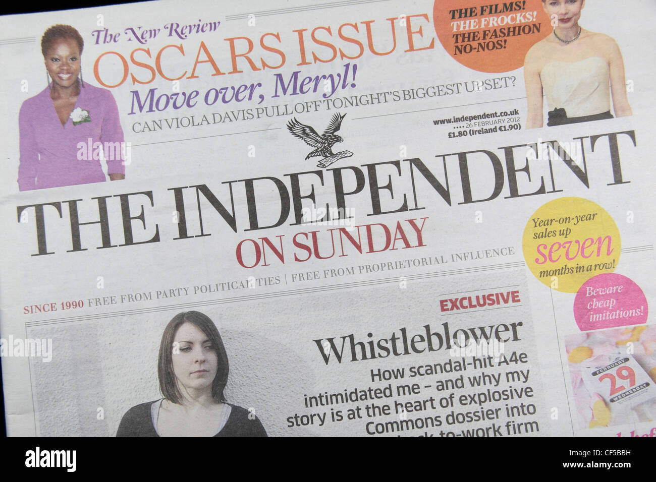 The Independent on Sunday, a British National Sunday newspaper. (26th Feb 2012) Stock Photo