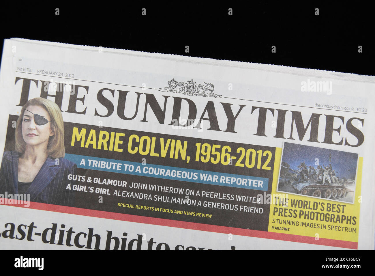 The Front Page Of The Sunday Times A British National Sunday Newspaper