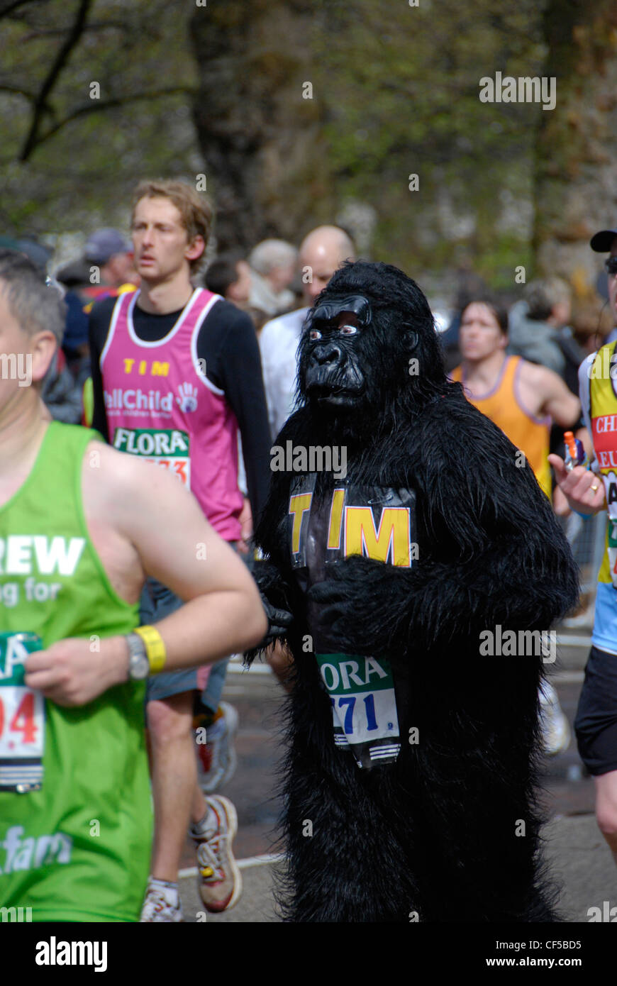 A runner dressed as a gorilla in the 2008 London Marathon. Stock Photo