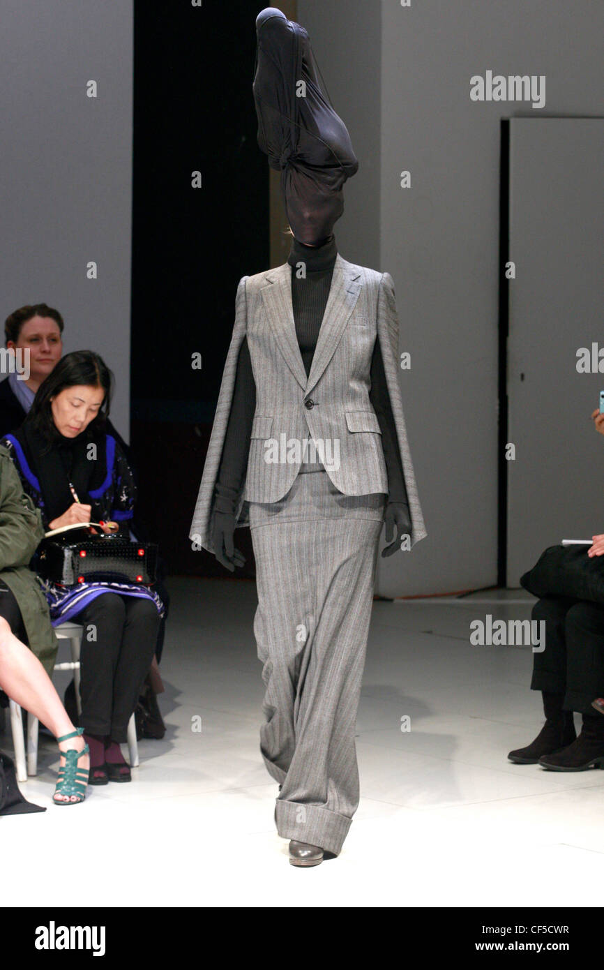 Junya Watanabe winter 1995 grey three dimensional coat and cropped trouser suit