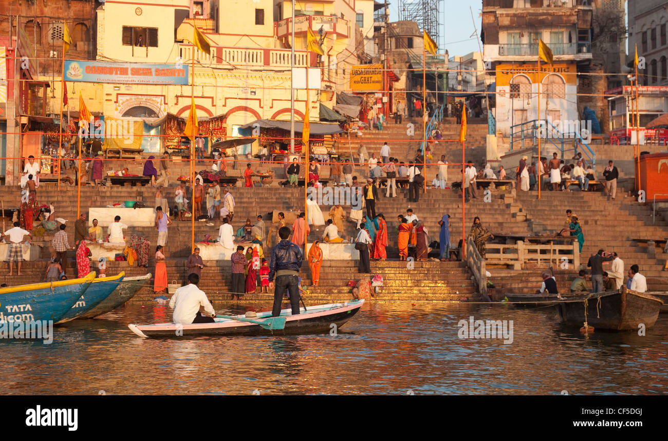 Varanasi ghats at sunrise, India Stock Photo Alamy
