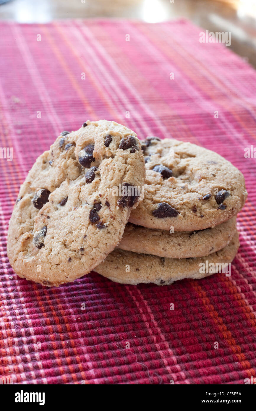 chocolate chip cookies on table Stock Photo