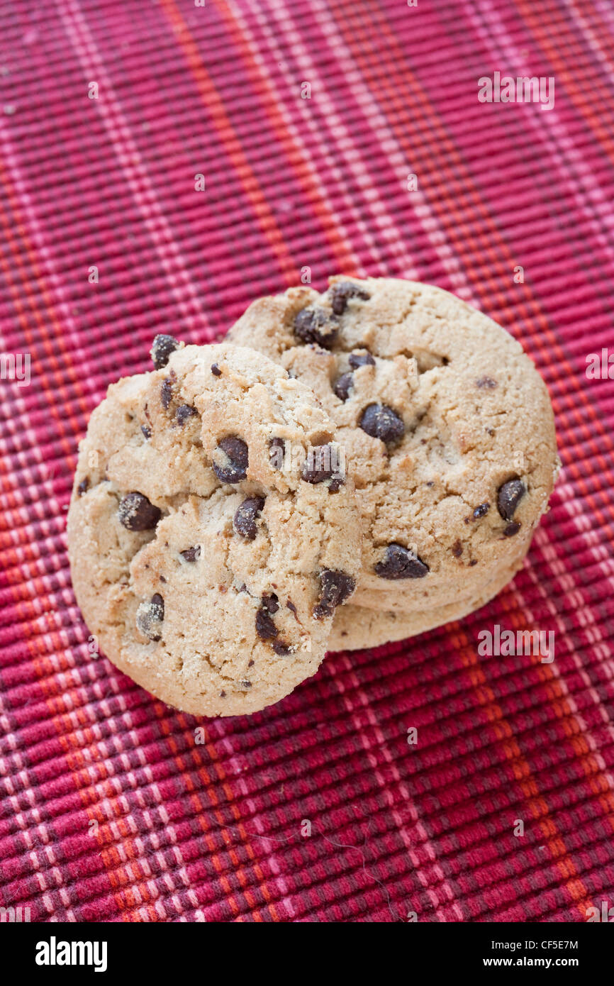Chocolate chip cookies on table Stock Photo