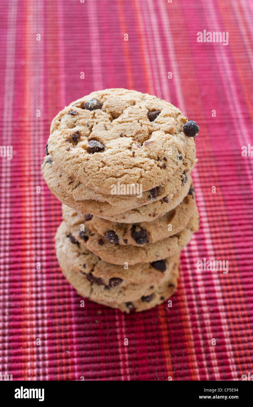A stack of chocolate chip cookies Stock Photo