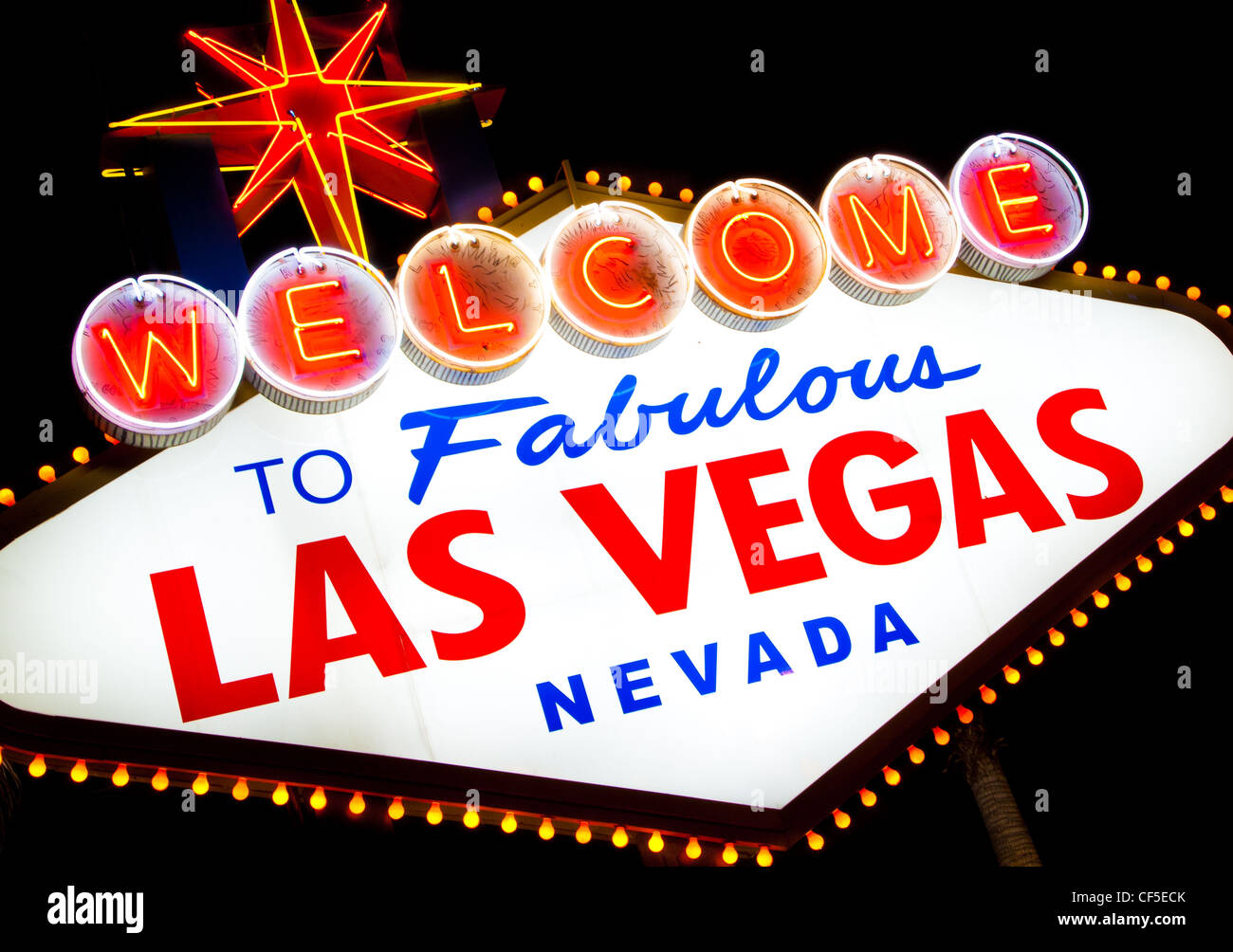 Welcome to fabulous Las Vegas sign at night Stock Photo
