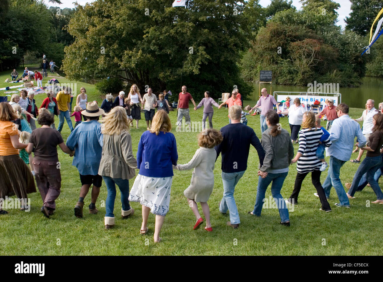 people dancing in circle at Weald & Downland Open Air Museum Singleton West Sussex august 2008 Stock Photo