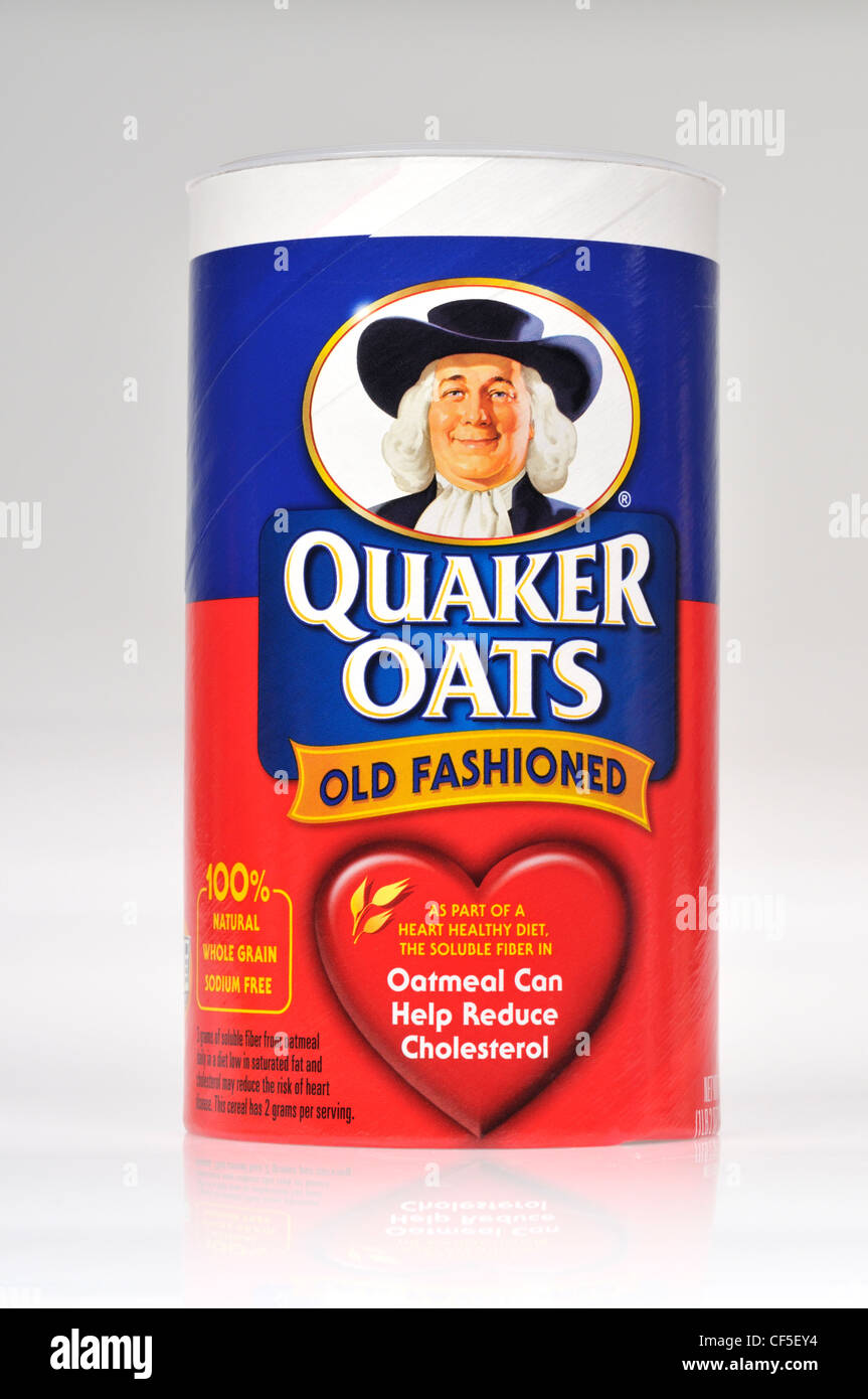 Container of Quaker Oats Old Fashioned Oatmeal on white background isolate USA Stock Photo
