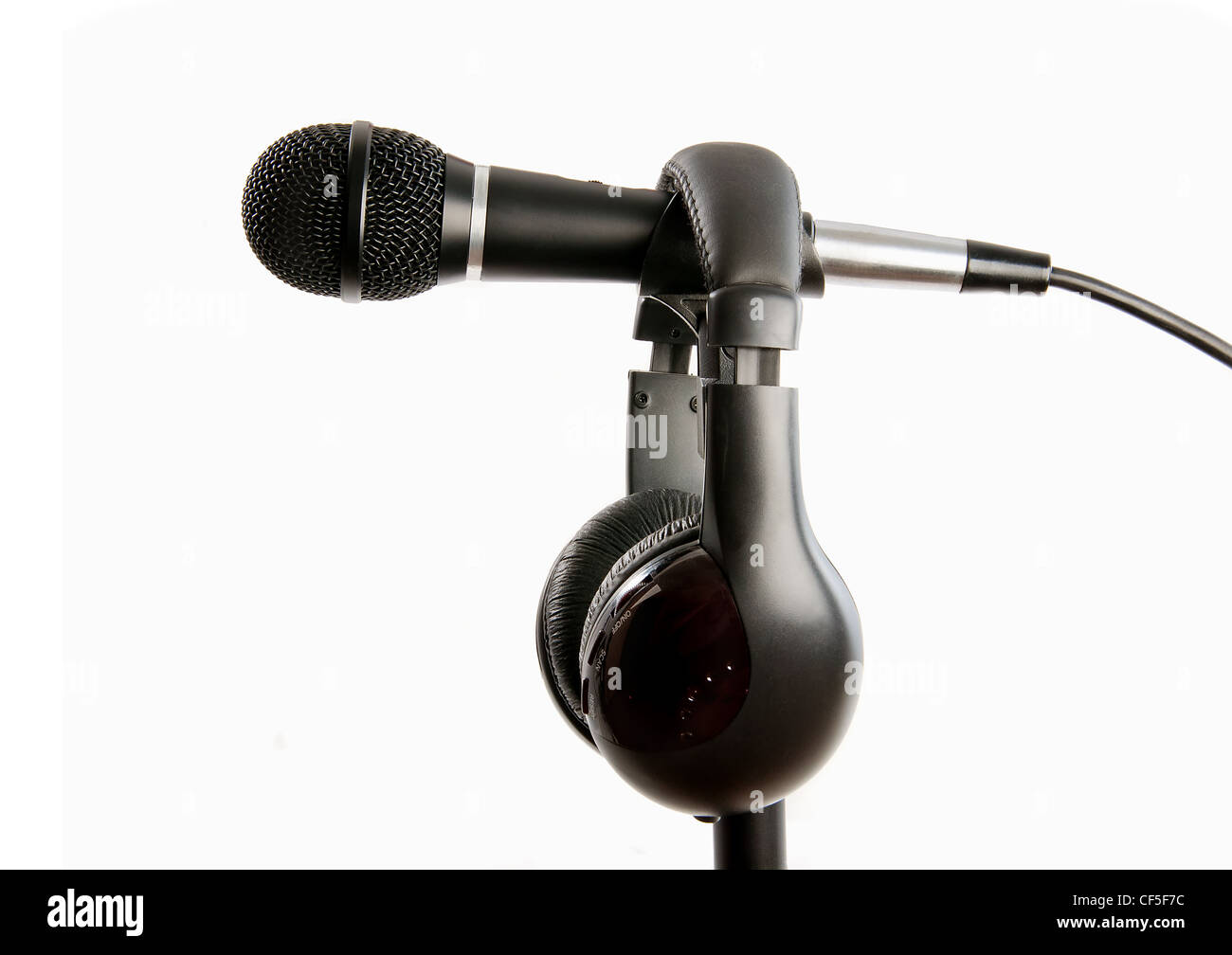 Stage Mic on stand for singer with headset Stock Photo Alamy