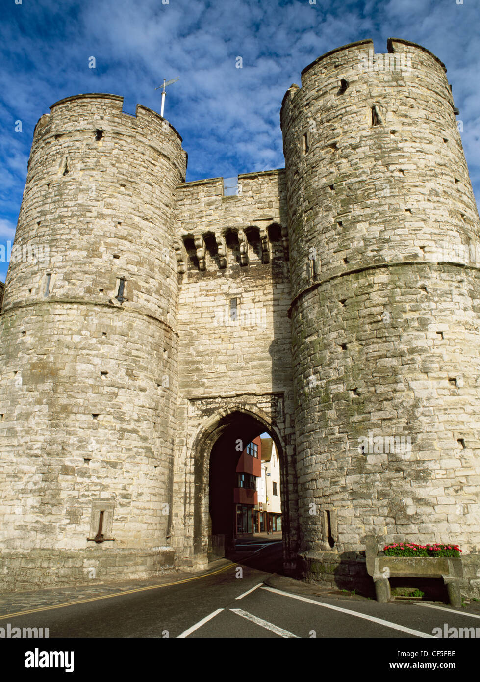 The West Gate, completed in 1380, is the only survivor of the seven gates of the Medieval town. Now a museum of arms and armour, Stock Photo