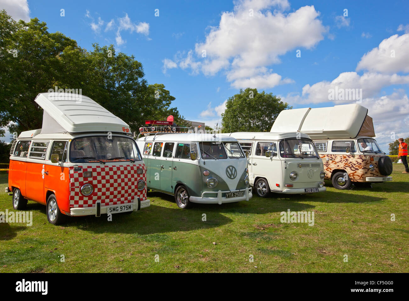 A row of Volkswagen campervans on display at the Thornfalcon Classic ...