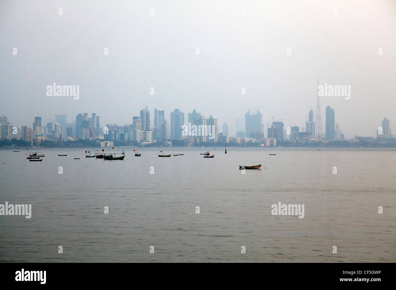 Mumbai skyline across river, India Stock Photo