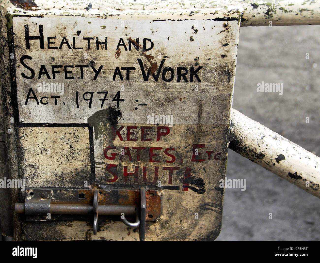 Detail of a health and safety at work sign at Grosmont railway station. Stock Photo