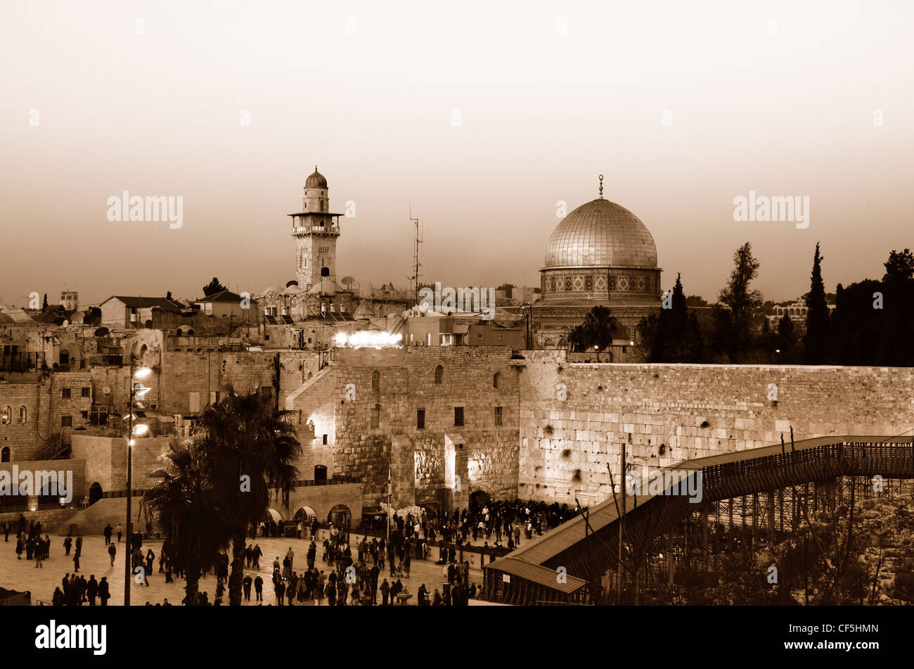 View of the Western Wall and the Dome of the Rock in the Old City of Jerusalem, Israel. Stock Photo