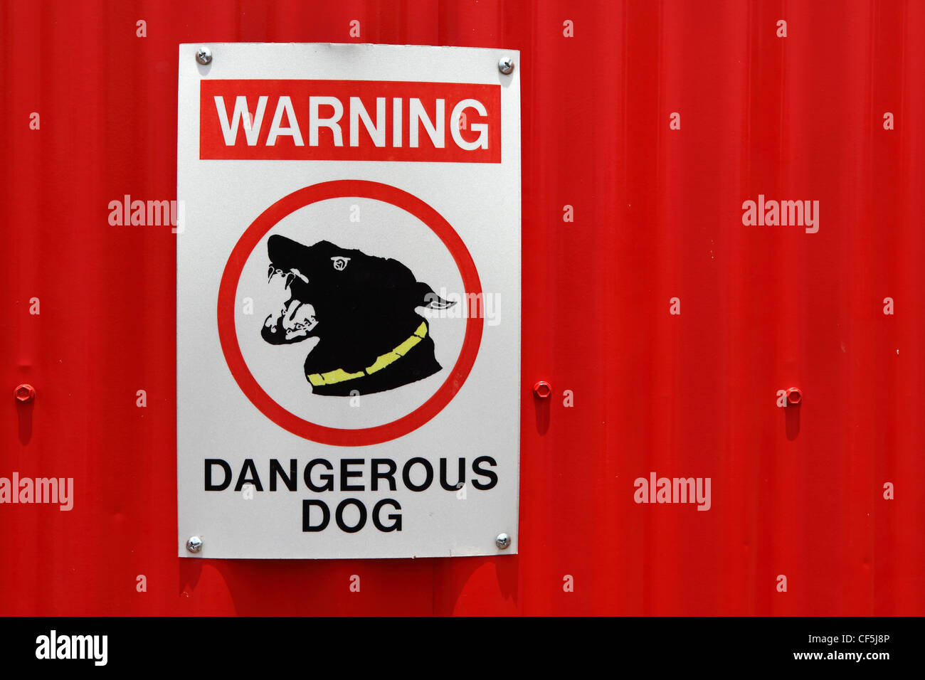 Dangerous Dog warning sign in Kalgoorlie, Western Australia Stock Photo