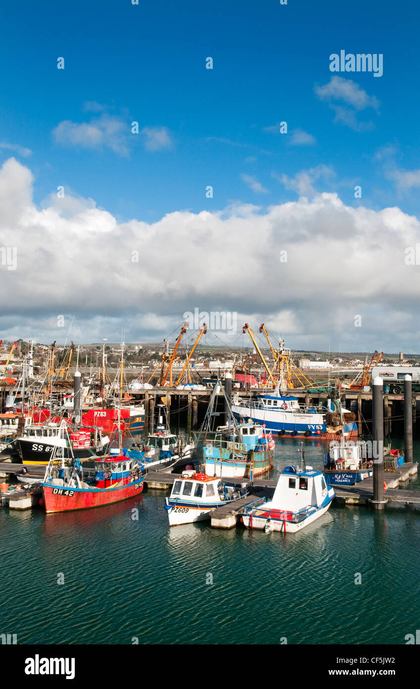 Fishing boats moored in Newlyn harbour. Stock Photo