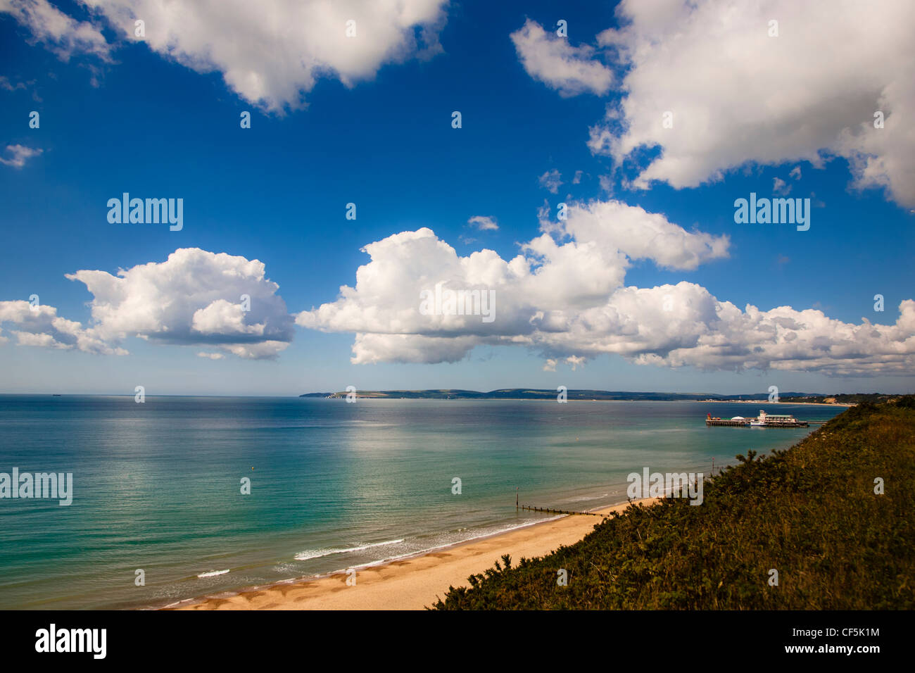 View of Bournemouth Bay from East Overcliff Drive. Stock Photo