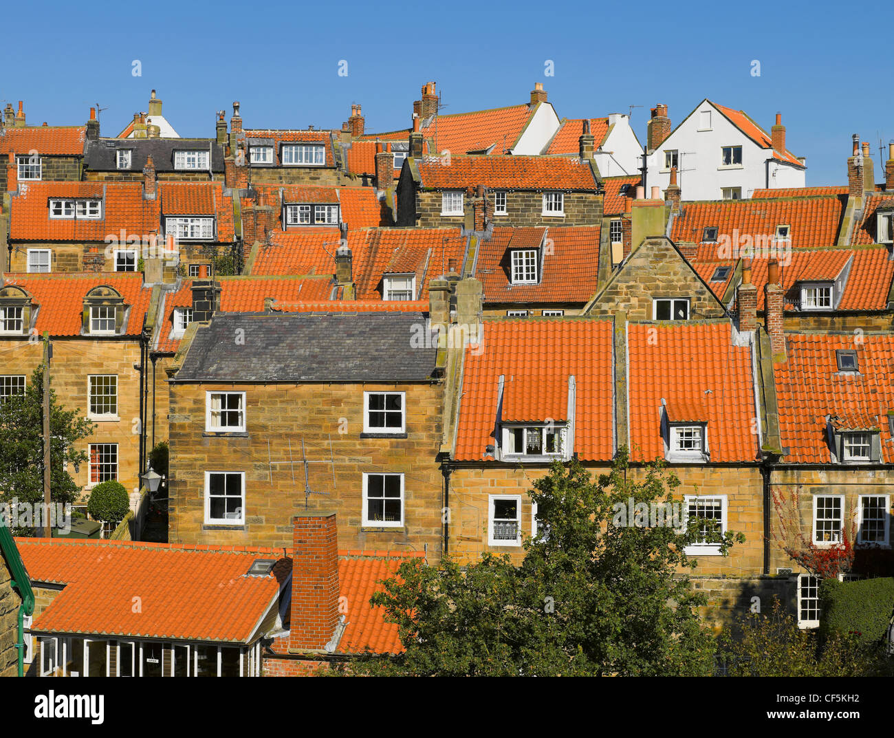 Roof tops of houses in Robin Hoods Bay, the busiest smuggling community on the Yorkshire coast during the 18th century. Stock Photo