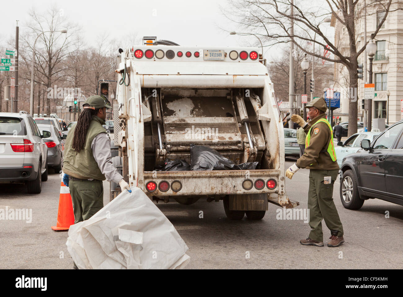 City refuse collection workers Stock Photo Alamy