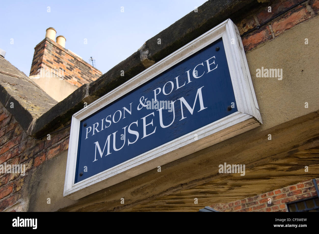 Sign over the entrance to Ripon Prison and Police Museum, formerly a house of correction and later a Police Station until 1956. Stock Photo