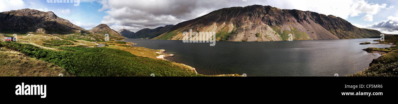 A panoramic view of Wast Water. Wast Water is the deepest and coldest lake in the UK. Stock Photo